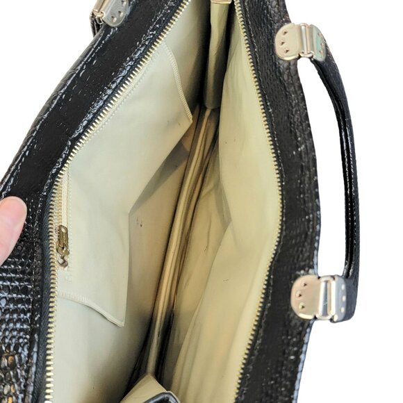 Vintage 80s Leather Satchel Bag Handle Large Purse Handbag Women Black Red Snake - Picture 12 of 16